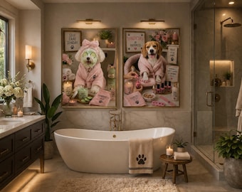 Funny Bathroom Dog Wall Art, Pet Spa Portrait Prints, Bathroom Decor, Dog Bathroom Wall Art, Pet Lover Gift