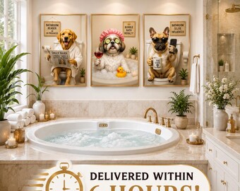 Funny Bathroom Pet Portrait | Custom Pet Portrait | Personalized Dog Portrait | Pet Portrait Art | Digital Download