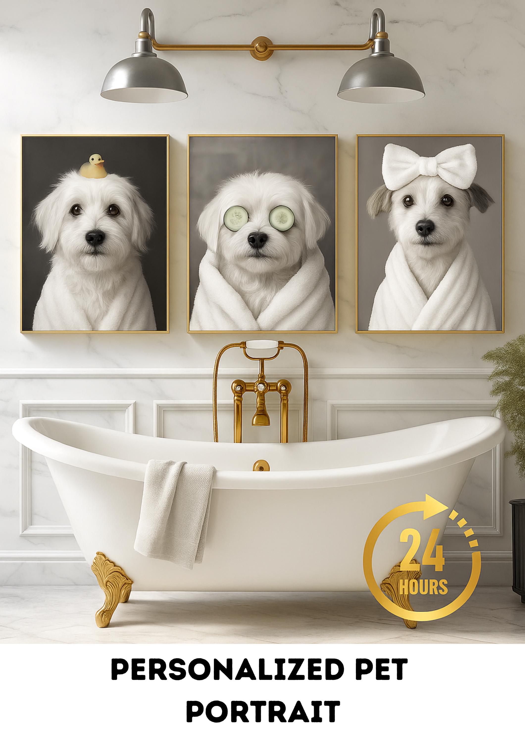 Ensemble Salle De Bain Blanc Porcelaine – Motif Chiens Trop Mignon