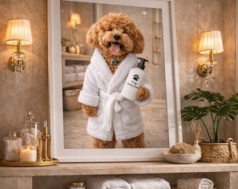 Custom Pet Portrait from Photo, Funny Dog Bathroom Art, Dog in Bathtub, Dog in Toilet Poster, Personalized Pet Gift