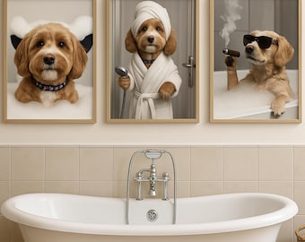 Custom Pet Portrait | Funny Pet Wall Art | Dog in Toilet or Bathtub | Personalized Bathroom Art | Pet Poster Gift | Pet Wall Art from Photo