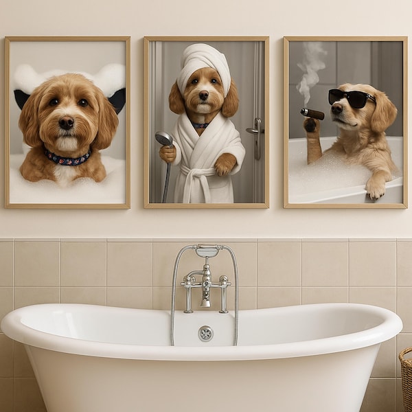 Custom Pet Portrait | Funny Pet Wall Art | Dog in Toilet or Bathtub | Personalized Bathroom Art | Pet Poster Gift | Pet Wall Art from Photo