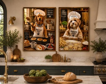 Custom Pet Kitchen Portrait, Personalized Dog Portrait, Funny Pet Kitchen Wall Art, Custom Cat Portrait, Pet Chef Portrait