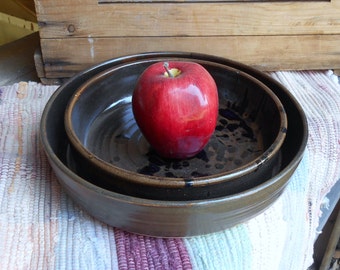 Walnut brown low serving bowl set - ceramic trays - set of 2 serving plates - shallow pottery dish - modern ceramic bowls - 05202