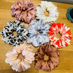 Satin Scrunchies: Handmade No-Crease Hair Ties - Multiple Colors & Prints