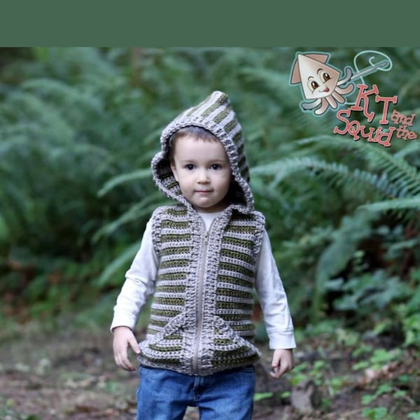 Crochet vest pattern, crochet childrens vest, boys vest, girls vest, hooded vest for children, crochet, easy pattern, zipper or button