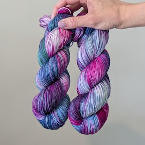 Hand Dyed Yarn &quot;Lisa&quot; | Available in Sock or DK Weight | Extra Fine Merino and Nylon Indie Yarn | Pink, Blue, purple, green | Ready to Ship