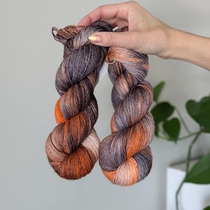 Hand Dyed Merino Wool Yarn: Orange & Grey Variegated - &quot;Jack&quot; Colorway