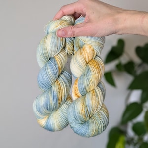 Hand Dyed Yarn - Seaside | Variegated Yarn | Sock, Sport, DK, Worsted and Bulky Yarn | Blue and Yellow Merino Dyed Yarn | Indie Yarn
