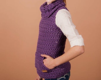 crochet vest pattern for girls, top, cowl, pocket, instant download, easy crochet pattern, girls, sweater, crochet instructions, gift, bulky