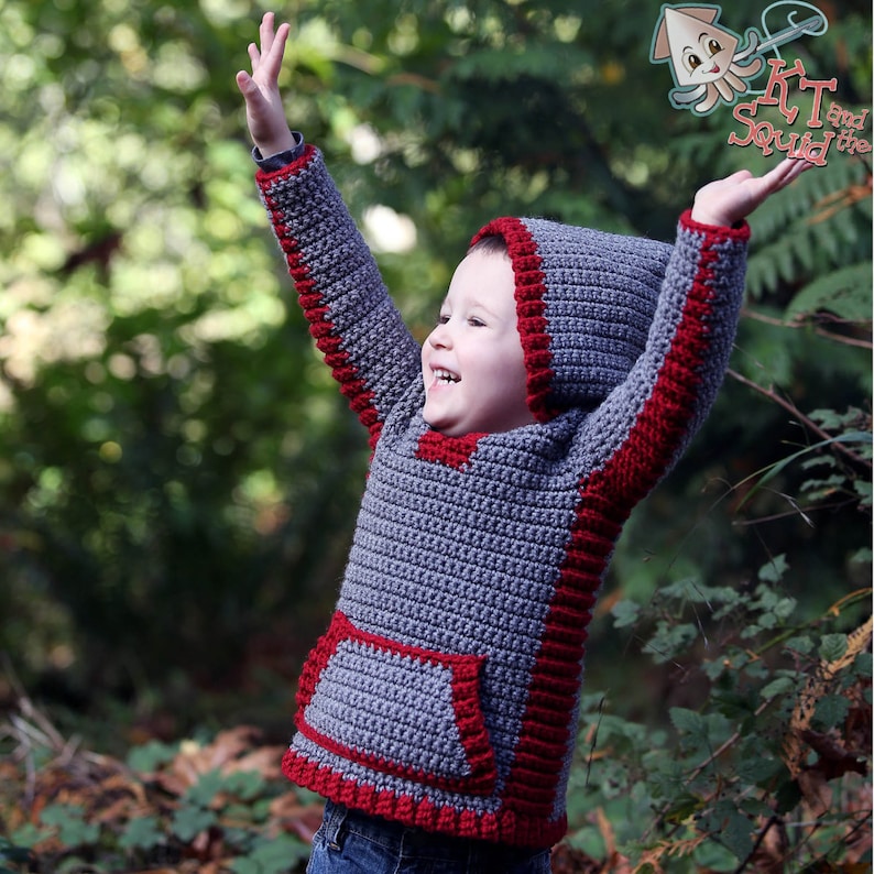 Crochet hoodie pattern, crochet childrens sweater, boys hoodie, girls hoodie, hooded vest for children, crochet, easy pattern, zipper or image 2