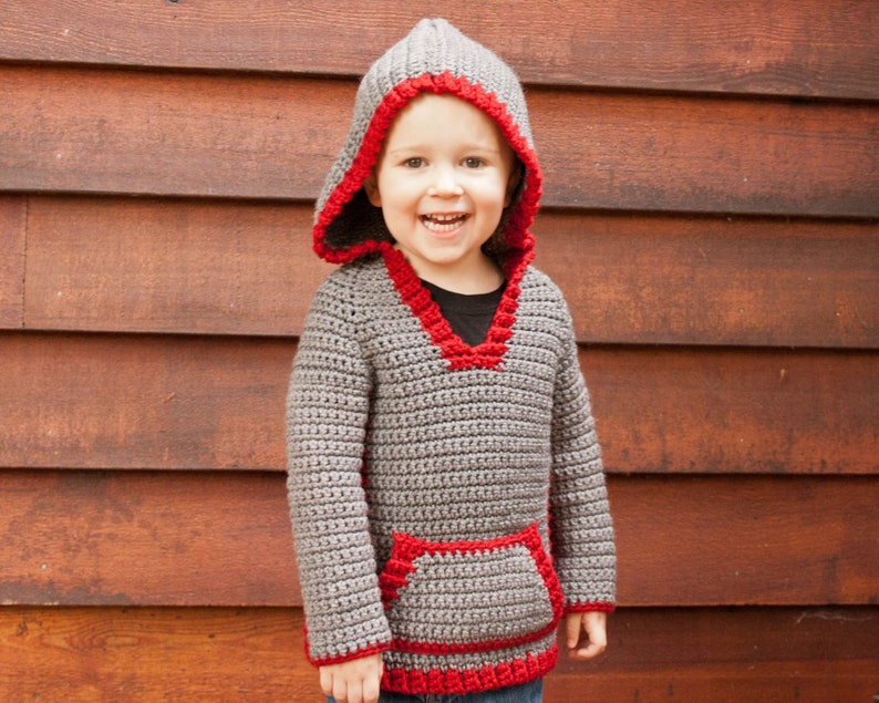 Crochet hoodie pattern, crochet childrens sweater, boys hoodie, girls hoodie, hooded vest for children, crochet, easy pattern, zipper or image 6