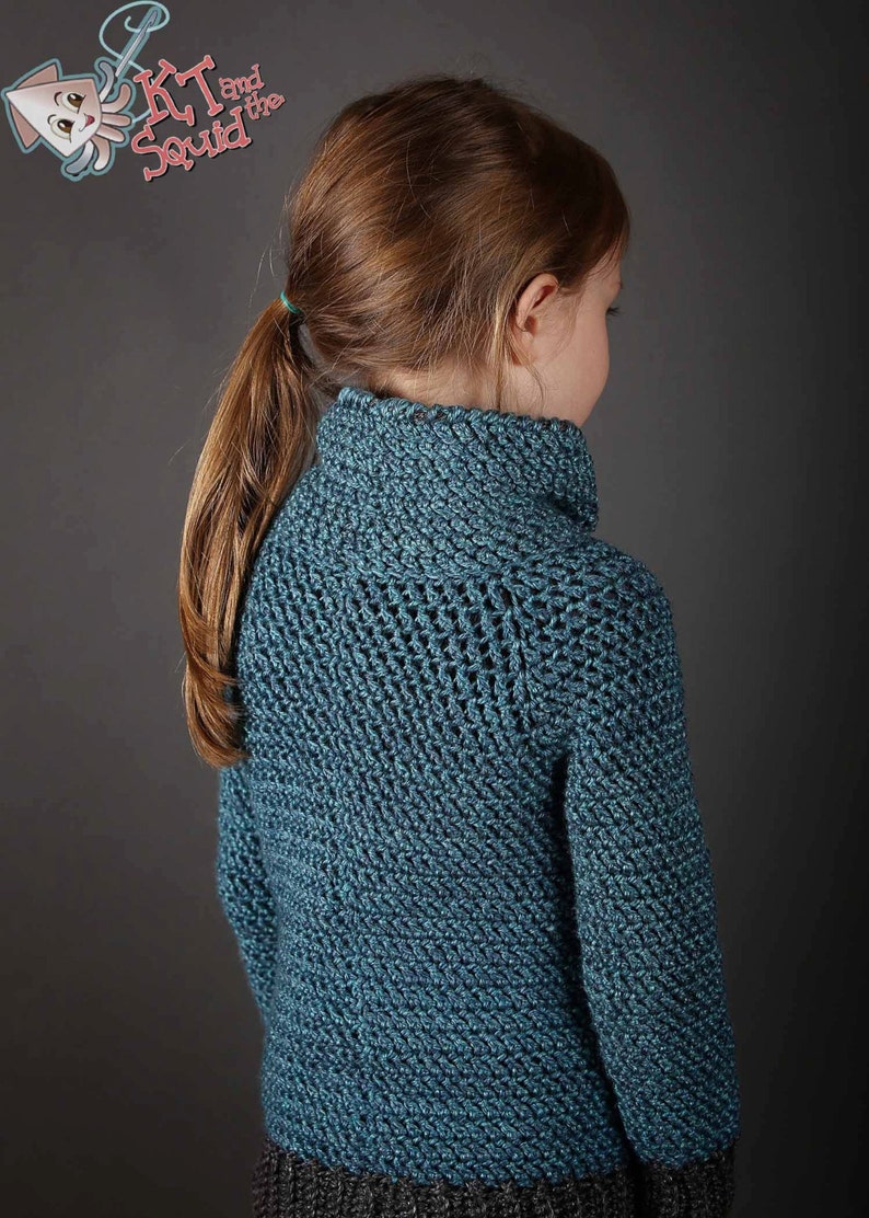 Crochet Sweater pattern, Children, top down, cowl neck, easy crochet, cozy, pdf pattern, modern, jumper, seamless, winter, fall, girls image 2