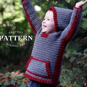 Crochet hoodie  pattern, crochet childrens sweater, boys hoodie, girls hoodie, hooded vest for children, crochet, easy pattern, zipper or