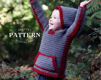 Crochet hoodie  pattern, crochet childrens sweater, boys hoodie, girls hoodie, hooded vest for children, crochet, easy pattern, zipper or