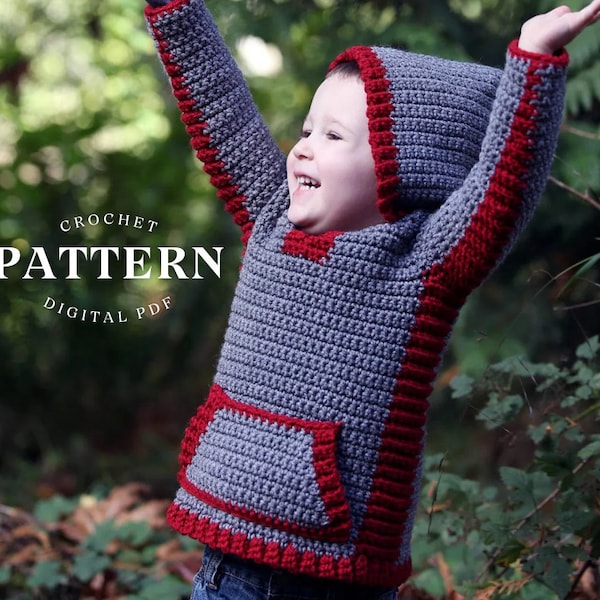 Crochet hoodie  pattern, crochet childrens sweater, boys hoodie, girls hoodie, hooded vest for children, crochet, easy pattern, zipper or