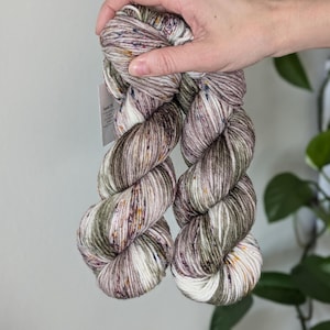 Hand Dyed Yarn - Ollie | Variegated, speckled yarn available in Sock, Sport, DK, Worsted and Bulky Weight | Olive Green and gray Merino Yarn