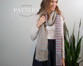 Crochet Pattern | Pdf Download | Crochet Scarf | Scarf With Stripes | Long Crochet Scarf With Fringe | Beginner Crochet