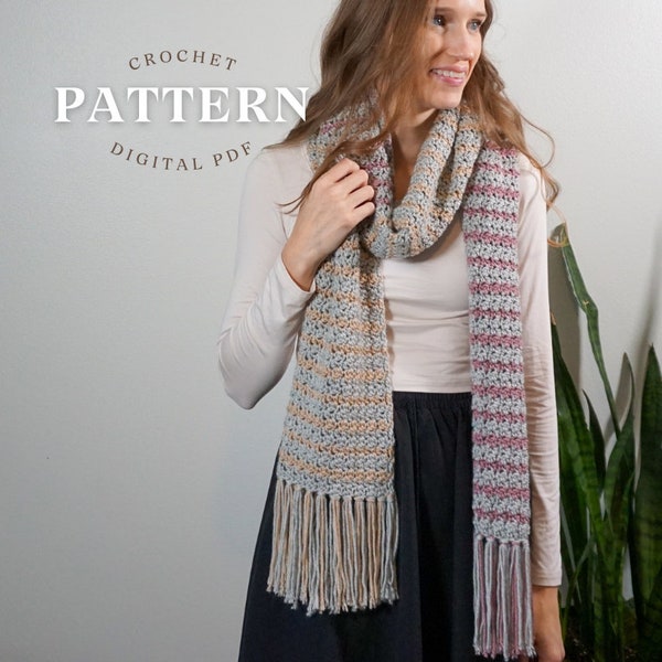Crochet Pattern | Pdf Download | Crochet Scarf | Scarf With Stripes | Long Crochet Scarf With Fringe | Beginner Crochet