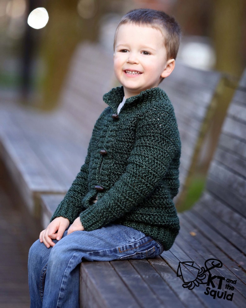 Crochet cardigan pattern, childrens cardigan, boys cardigan, girls cardigan, cardigan for children, crochet, top down, zipper or button image 1