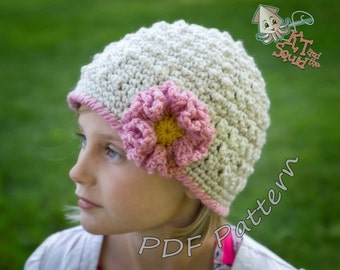 Girls crochet hat pattern, crochet hat pattern with flower, permission to sell, womens hat pattern, newborn hat pattern