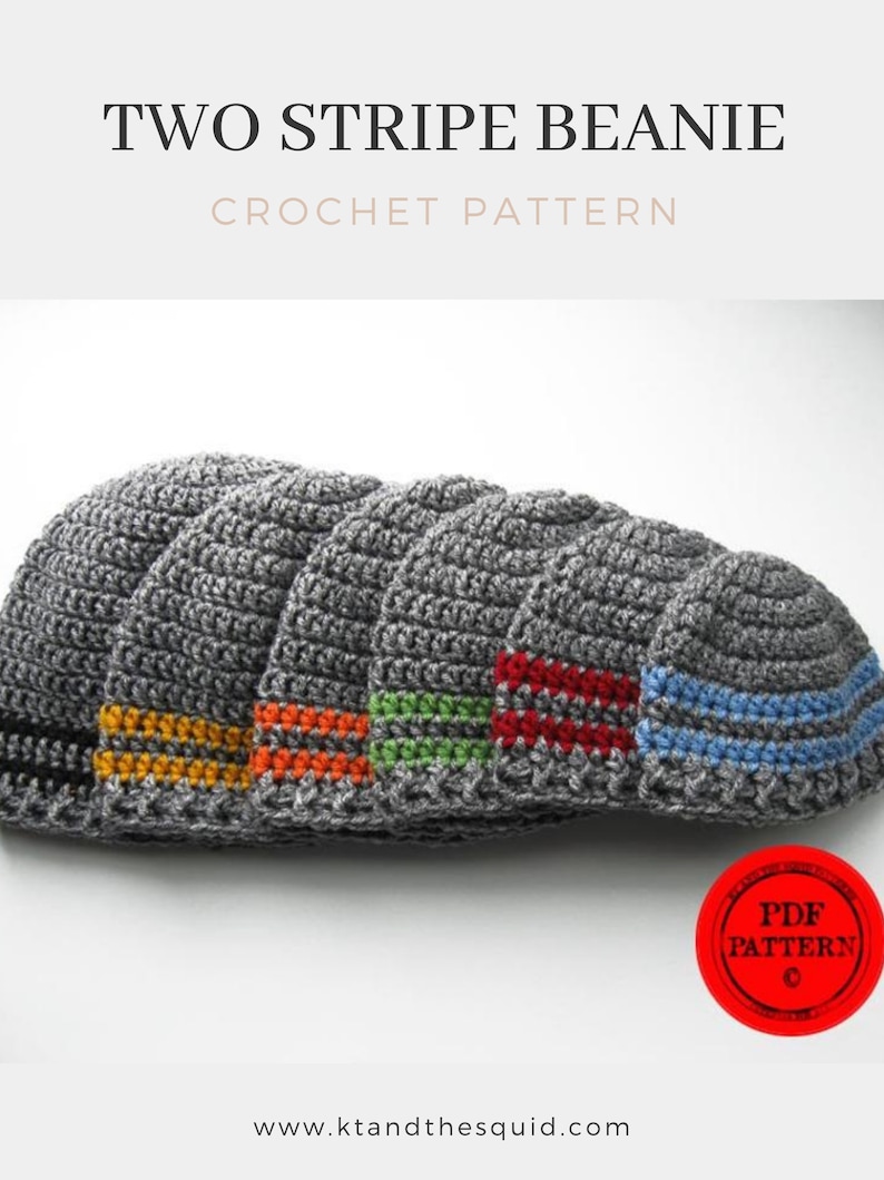 Crochet hat pattern, basic stripe beanie pattern. instant download, hat pattern, boys hat pattern, newborn hat pattern, infant hat, mens hat image 2