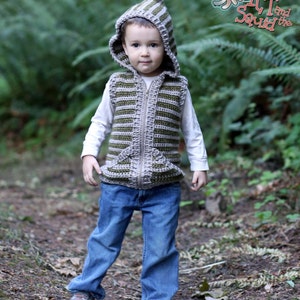 Crochet vest pattern, crochet hoodie, boys vest, girls vest, hooded vest for children, crochet, easy pattern, zipper or button image 2