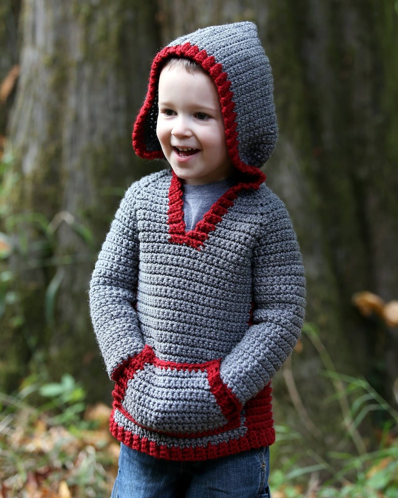 Crochet hoodie pattern, crochet childrens sweater, boys hoodie, girls hoodie, hooded vest for children, crochet, easy pattern, zipper or image 3