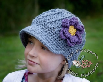 Crochet newsboy hat pattern, newsboy hat pattern, crochet pattern, flower pattern, Womens crochet newsboy pattern, girls hat pattern