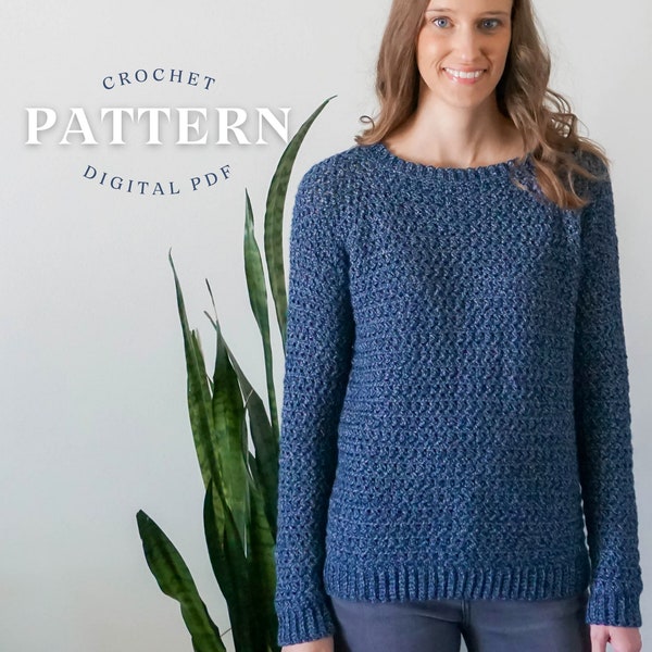 Crochet Sweater Pattern | Small To Plus Sizes | Beginner Crochet Pattern | Beginner Sweater | Crochet Pullover Patterns For Women