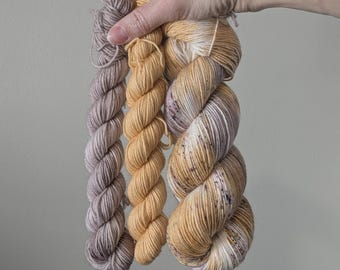 Hand Dyed Merino Wool Sock Yarn Set: Yellow and Gray - "Jaya" Colorway