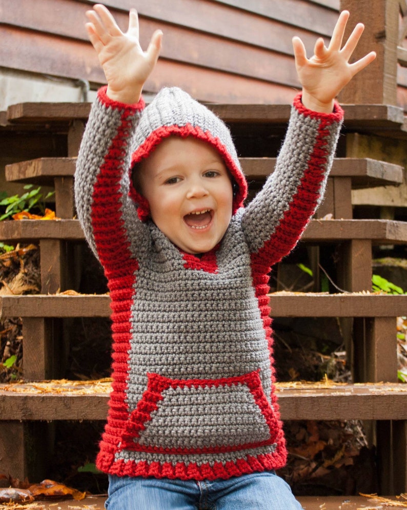Crochet hoodie pattern, crochet childrens sweater, boys hoodie, girls hoodie, hooded vest for children, crochet, easy pattern, zipper or image 5