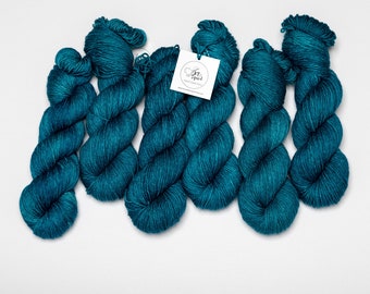 Hand Dyed Blue Tide Yarn: Superwash Merino Wool, Various Weights