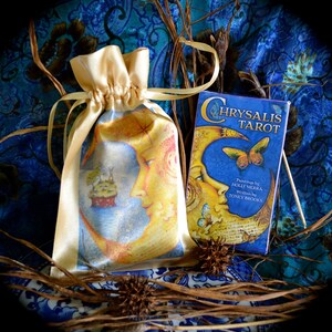 Chrysalis Tarot Deck - Pochette à cordon de serrage en satin et carte de vœux Chrysalis