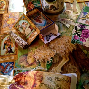 Chrysalis Tarot Deck - Pochette à cordon de serrage en satin et carte de vœux Chrysalis