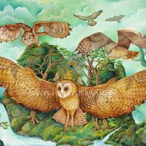 Vol des chouettes celtiques - une carte de voeux de Fine Art