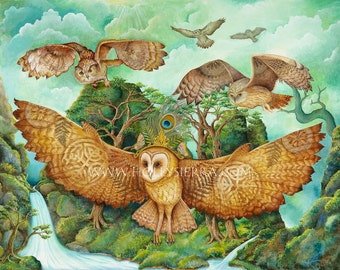 Flight Of The Celtic Owls - A Fine Art Greeting Card