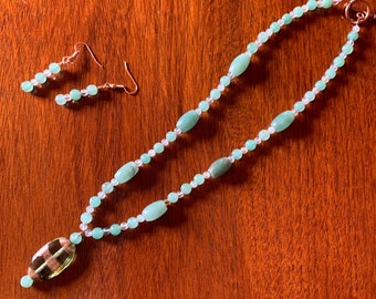 Jade Bead Necklace & Earrings Set
