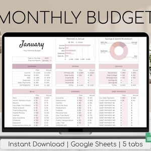 Monthly Budget Spreadsheet | Google Sheets | Digital Budget Planner