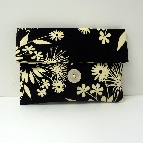 READY TO SHIP Black and Cream Floral Makeup Bag
