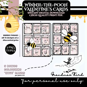 Winnie-the-Pooh Quote Valentine Cards - 18-Pack Printable with Traceable Lettering & 3 FREE Colouring Cards for Kids Learning Print Full