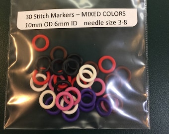 Medium Stitch Markers - Colored - Silicone Jumprings - Oh Rings 10mm for size 2-8 needles