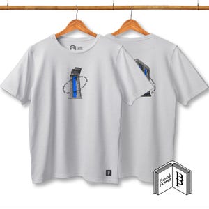 Serigrafia artística frente e verso de um templo grego. Design gráfico limitado para camisetas com Ruínas Antigas. Para amantes de arquitetura e fãs da mitologia grega.