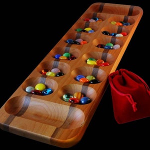 Solid Wood Mancala Folding 54 Multi Colored Stones Board Game