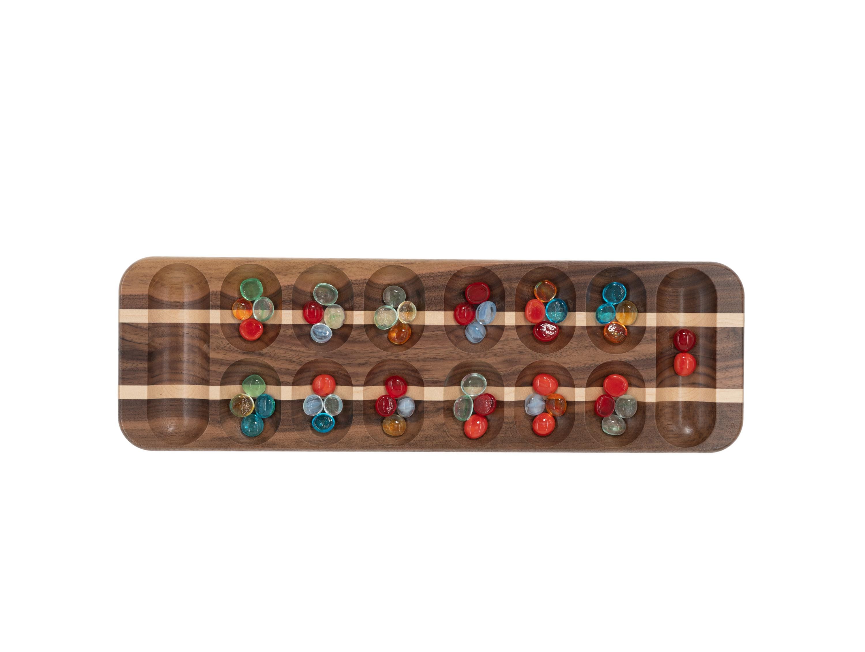 Engelhart Mancala Deluxe Pieghevole In Legno Di Noce – 75 Pietre Semipreziose, Gioco Da Tavolo Africano 44x25x2,5 Cm – Regole Incluse