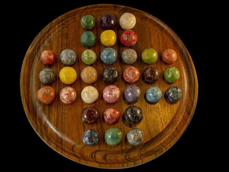 Marble Solitaire Board Game / with clay marbles Etsy
