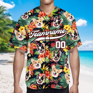 Custom Hawaiian Baseball Jersey with Face, Teamname & Number, Personalized Floral Shirt for Men and Women, Bachelor Party Shirt