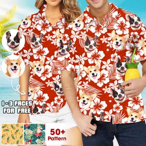 Aangepast Hawaïaans shirt met gezicht, bijpassende Hawaïaanse outfits voor mannen en vrouwen, grappig Hawaïaans shirt