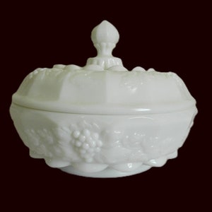 Vintage Milk Glass Chocolate Box by Westmoreland 50s 60s Paneled Grape Pattern