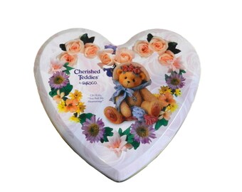 Vintage Cherished Teddies Heart Shaped Tin Box 1999